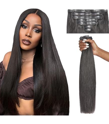 Amazon.com : Lashey Seamless Clip in Hair Extensions Human  display picture 2