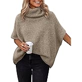 LILLUSORY Women's Mock Turtleneck Oversized Sweaters Cozy Short Batwing Sleeves Tops Fall Winter Loose Fit Chunky Clothes
