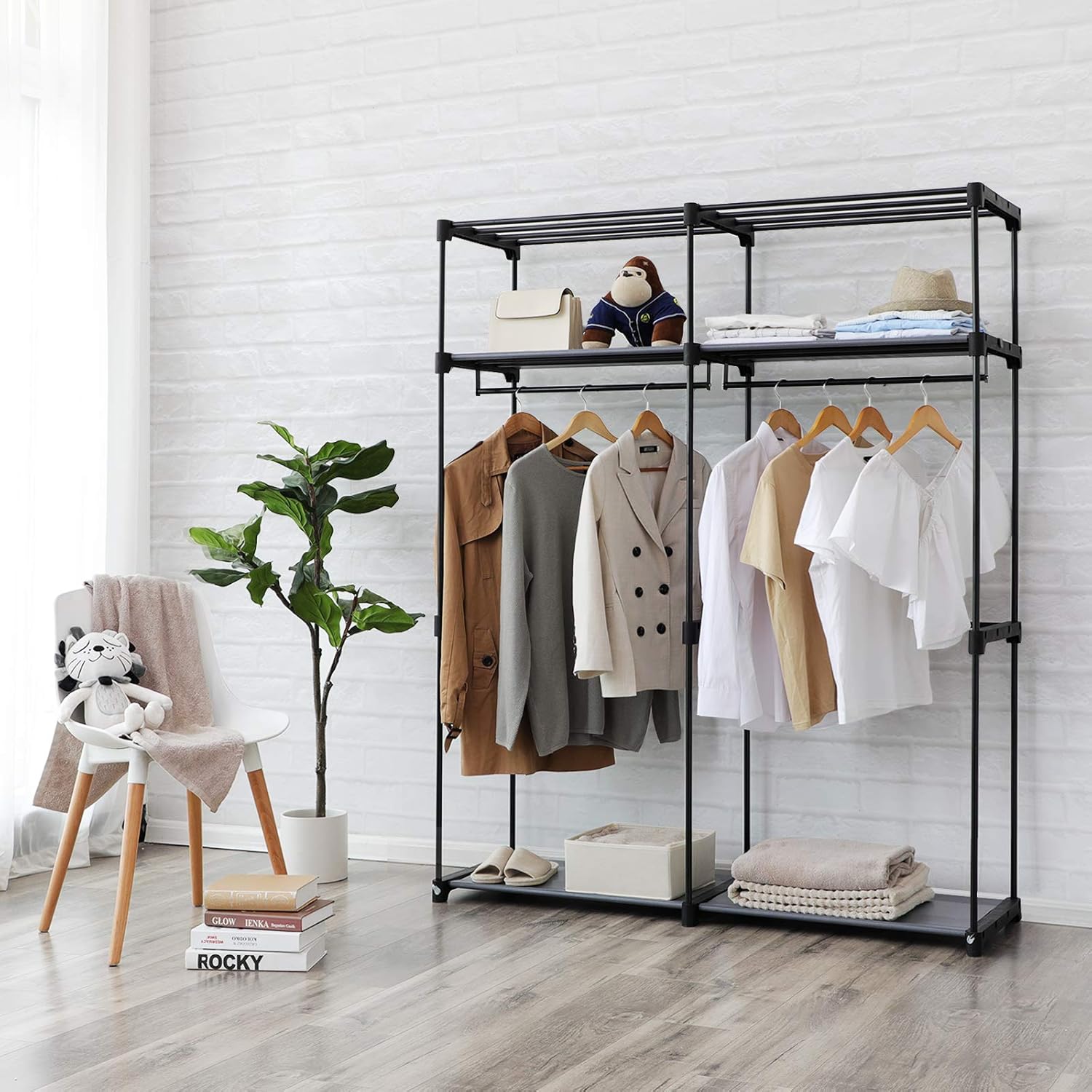 SONGMICS Clothes Wardrobe, Portable Fabric Wardrobe with 2 Hanging Rails - Image 4