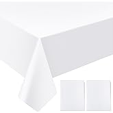 Sinload 15 Pack White Paper Tablecloths for Rectangle Tables 55 x 110 Inch 3 Ply Table Cloths with Plastic Backing Disposable Paper & Plastic Table Cloth for Wedding Birthday Party