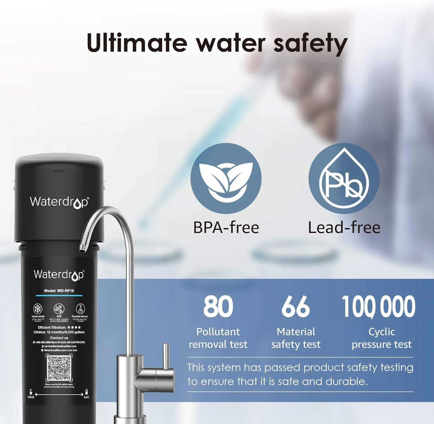 Waterdrop 10UB Under Sink Water Filter System, 8K High Capacity Drinking Water Filtration System, with Dedicated Brushed Nickel Faucet, Removes 99% Lead, Chlorine, Bad Taste & Odor, USA Tech - - 