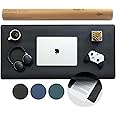 Nordik Felt and Leather Desk Mat Non-Slip - Black - 35 X 17 Inch - Felt and Vegan Leather Desk Pad - Document Organizers - Desk Blotter and Desktop Mat - Desk Protector Laptop Desk Matt for Desktop