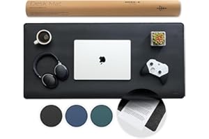 NORDIK BY DESIGN Nordik Felt and Leather Desk Mat Non-Slip - Black - 35 X 17 Inch - Felt and Vegan Leather Desk Pad - Document Organizers - Desk Blotter and Desktop Mat - Desk Protector Laptop Desk Matt for Desktop