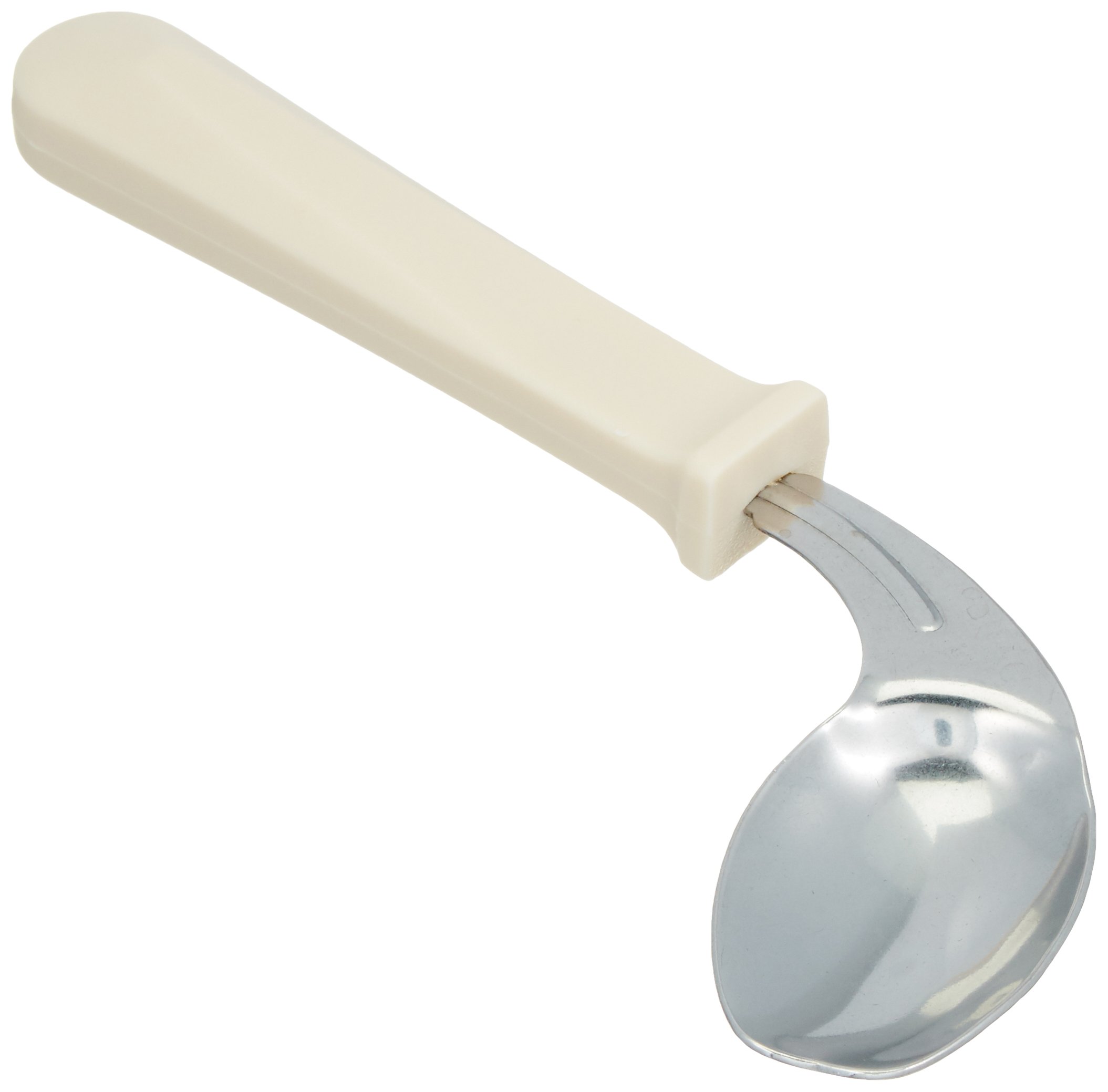 Sammons Preston Deluxe Easy-Hold Offset Spoon, Left Hand, Stainless Steel Utensil is 8" Long, Polypropylene Handle is 4.5" Long with 1" Diameter, Adaptive Eating Aid for Limited Wrist Range of Motion