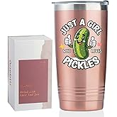 Onebttl Pickle Gifts for Women, 20 oz Travel Tumbler with Lid and Straw, Best Gifts for Her on Christmas/Birthday, Gift Box Included, Just a Girl Who Loves Pickles