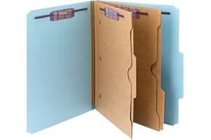Smead Pressboard Classification File Folder with SafeSHIELD Fasteners, 2 Pocket Dividers, 2" Expansion, Letter Size, Blue, 10 per Box (14081)
