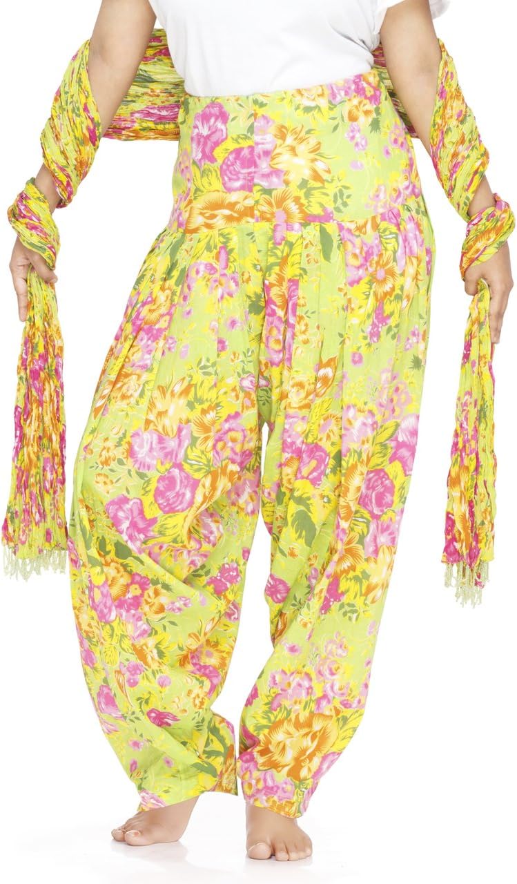 Indian Clothing Women's Full Length Patiala Pants Rose Print, with Scarf