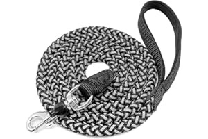 Mycicy Reflective Dog Leash 2FT 3FT 4FT 6FT 10FT Nylon Rope Braided Heavy Duty Strong Dog Training Leashes for Large Medium Dogs Walking Leads (6 ft, Black)