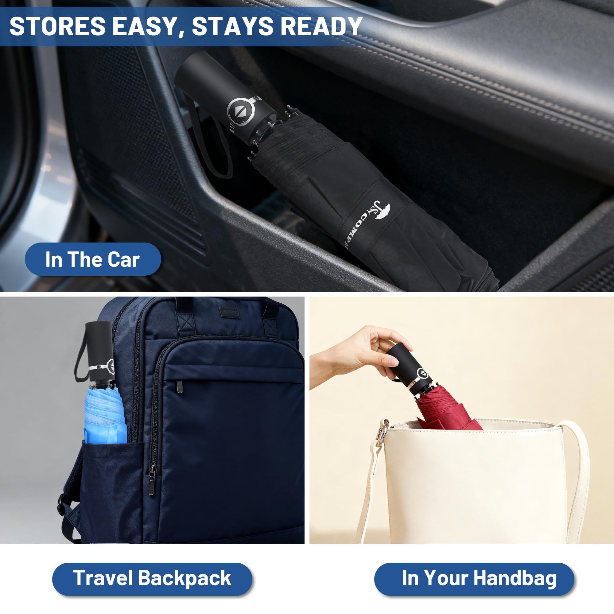 SY COMPACT Travel Umbrella - Windproof Automatic Compact Umbrella, Lightweight Waterproof Design for Backpack, Car & Purse