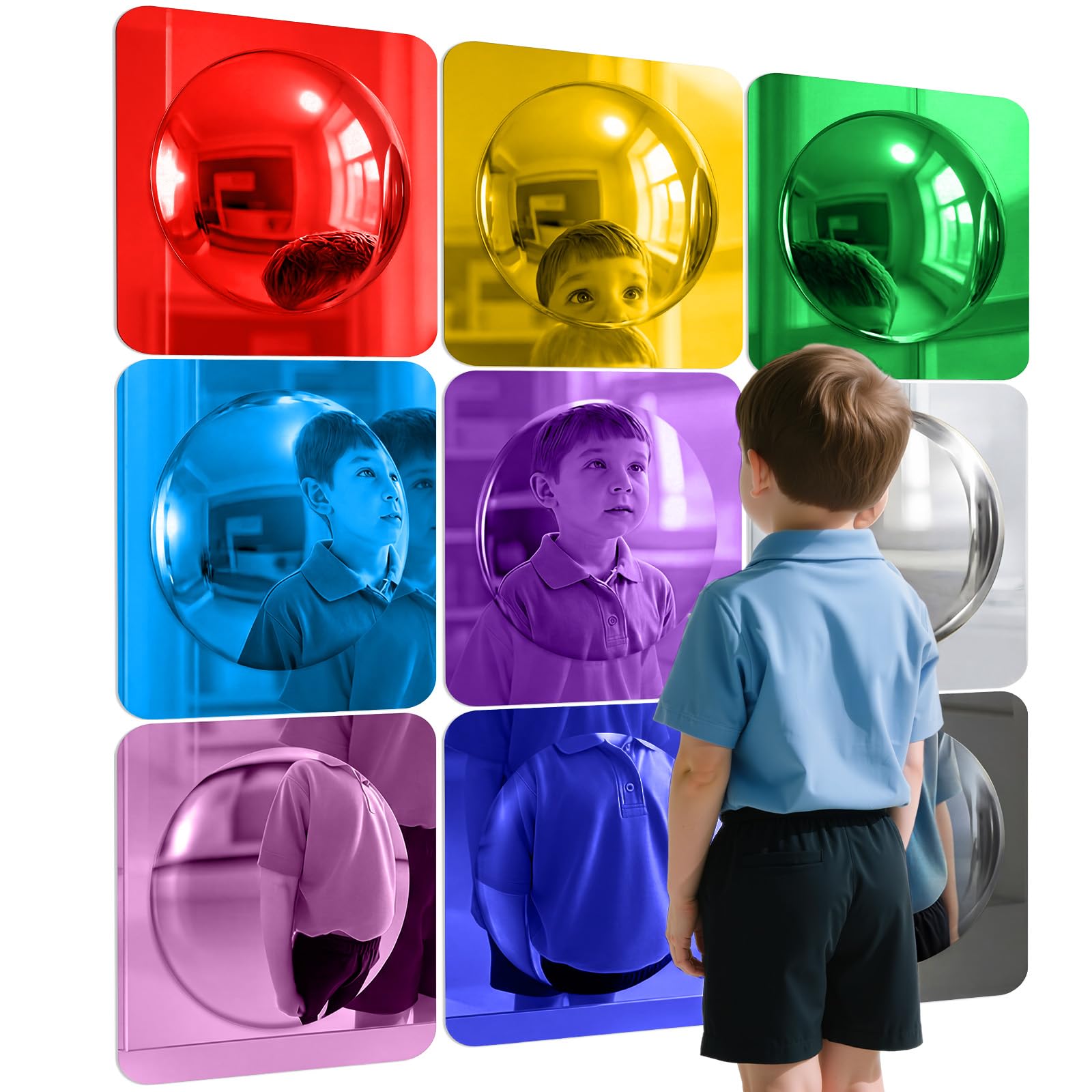 Geiserailie 9 Pcs Sensory Wall Mirror Acrylic Bubble Mirror Toys for Calming Corner Items - Sensory Room Have Visual, Tactile Stimulation (10 x 10 Inch,Multicolor)