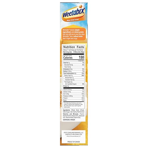 WEETABIX BISCUITS WHOLE GRAIN CEREAL, GOOD SOURCE OF FIBER, LOW IN FAT, HEART HEALTHY, VEGAN, BREAKFAST OR SNACK, 14 OZ