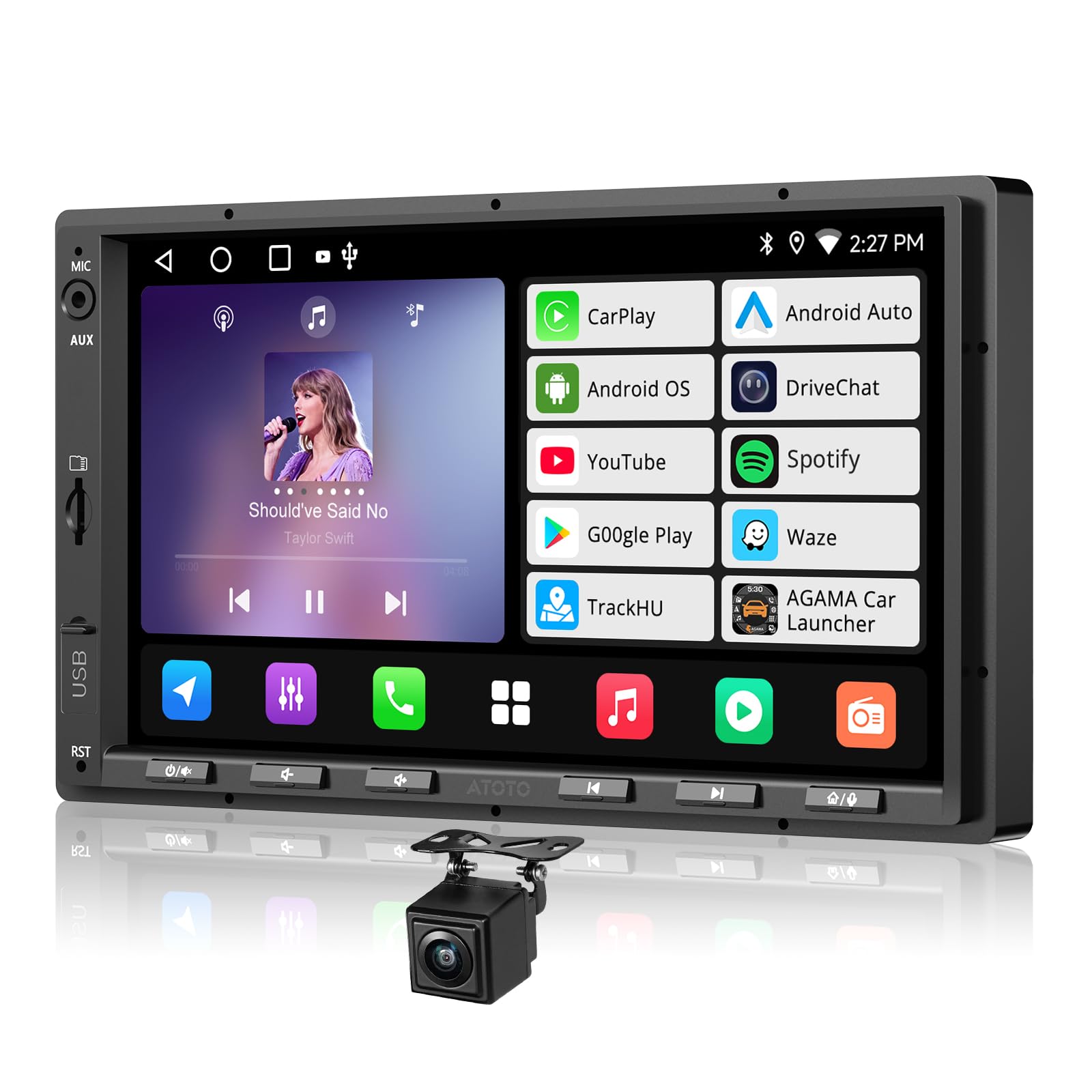 Photo 1 of ATOTOZONE A5L 7inch Android Double DIN Car Stereo & Backup Camera, Wireless CarPlay& Android Auto Touchscreen Head Unit, WiFi/Bluetooth/USB, 2G+32G,MirrorLink, 24B-EQ DSP, FM/AM,GPS Tracking &AI Chat