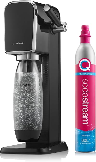 SodaStream Art Sparkling Water Maker Black with 60L CO2 Cylinder 1L Bottle