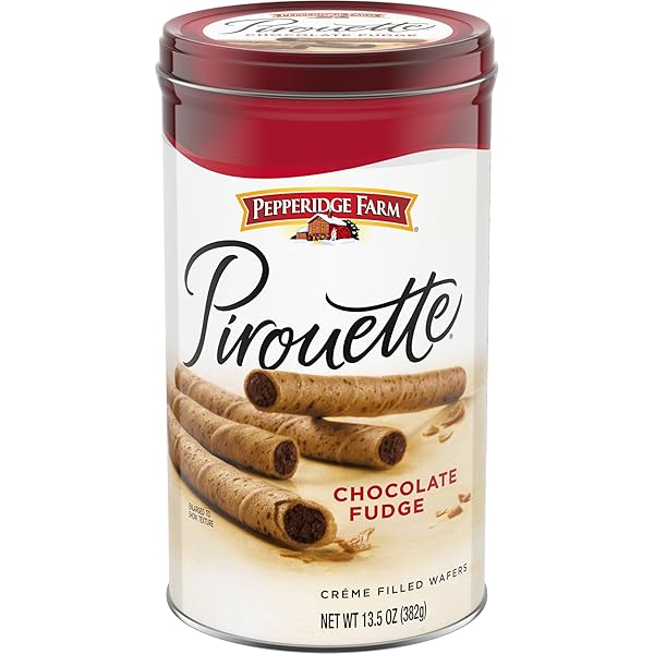 PEPPERIDGE FARM PIROUETTE COOKIES, CHOCOLATE FUDGE CRÉME FILLED WAFERS, 13.5 OZ TIN