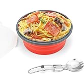 CCyanzi 1200ml Collapsible Camping Bowl Silicone Food Storage Container with Lid and Foldable Stainless Steel Fork Spoon, for Picnic, Travel, Camping, RV, Fridge and Microwave Bowls