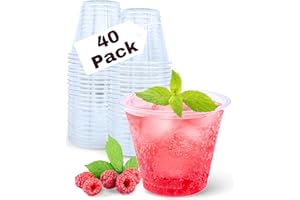 Aatriet 40 Pack 9 oz Clear Plastic Cups, 9oz Clear Disposable Punch Cups Wine Glasses, Sturdy Recylable Small Drinking Cup for Wedding Party, Cocktail Cup, Plastic Tumblers for Cold Drinks