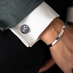 LOYALLOOK Black Initial F Cufflinks and Tie Clip