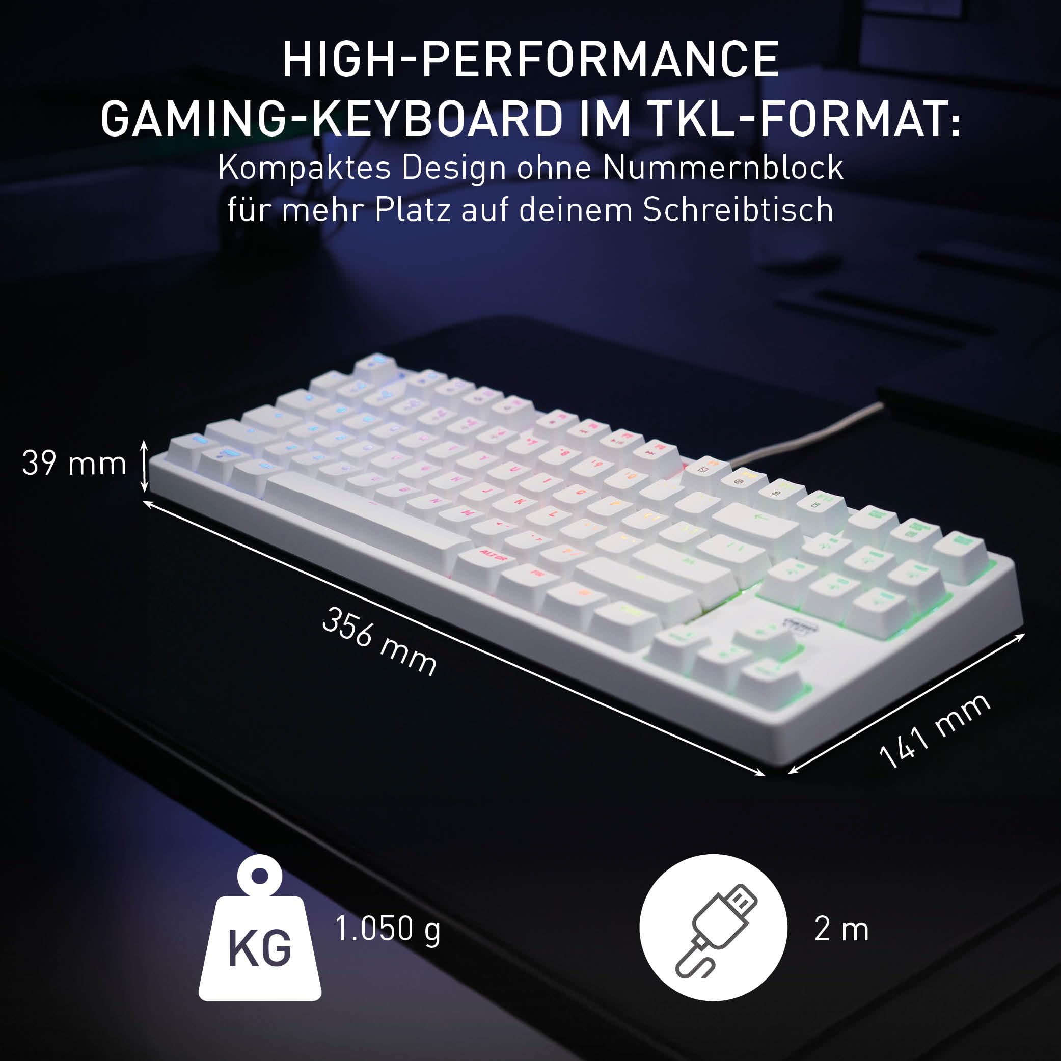 CHERRY XTRFY K4V2 TKL, Kabelgebundene Gaming-Tastatur ohne Nummernblock, Deutsches Layout (QWERTZ), RGB-Beleuchtung, Mechanische MX2A RED Switches, Weiß 2