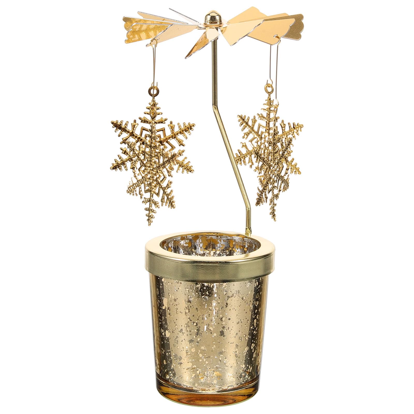 Amosfun Tealight Carousel - Rotating Candle Holder, Gold Metal Finish, Snowflakes, 4 Tea Lights, Christmas Table Votive & Advent Decor