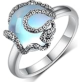 TYSO Octopus Ring 925 Sterling Silver Tentacle Ring Moonstone Ocean Ring Squid Ring Pirate Ring See Animal Jewelry Gift for Women Girl