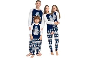 Awoscut Christmas Family Matching Pajamas Sets Christmas PJ's Letter Print Top and Plaid Pants Jammies Sleepwear
