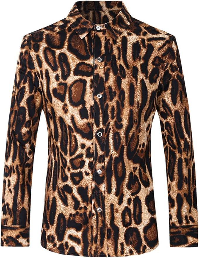 mens leopard print button down
