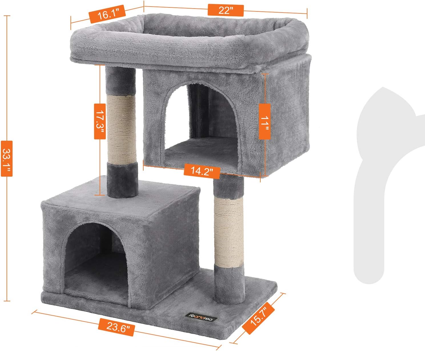 FEANDREA Cat Tree for Large Cats, Cat Tower 2 Cozy Plush Condos and Sisal Posts Cat House UPCT61W : Pet Supplies