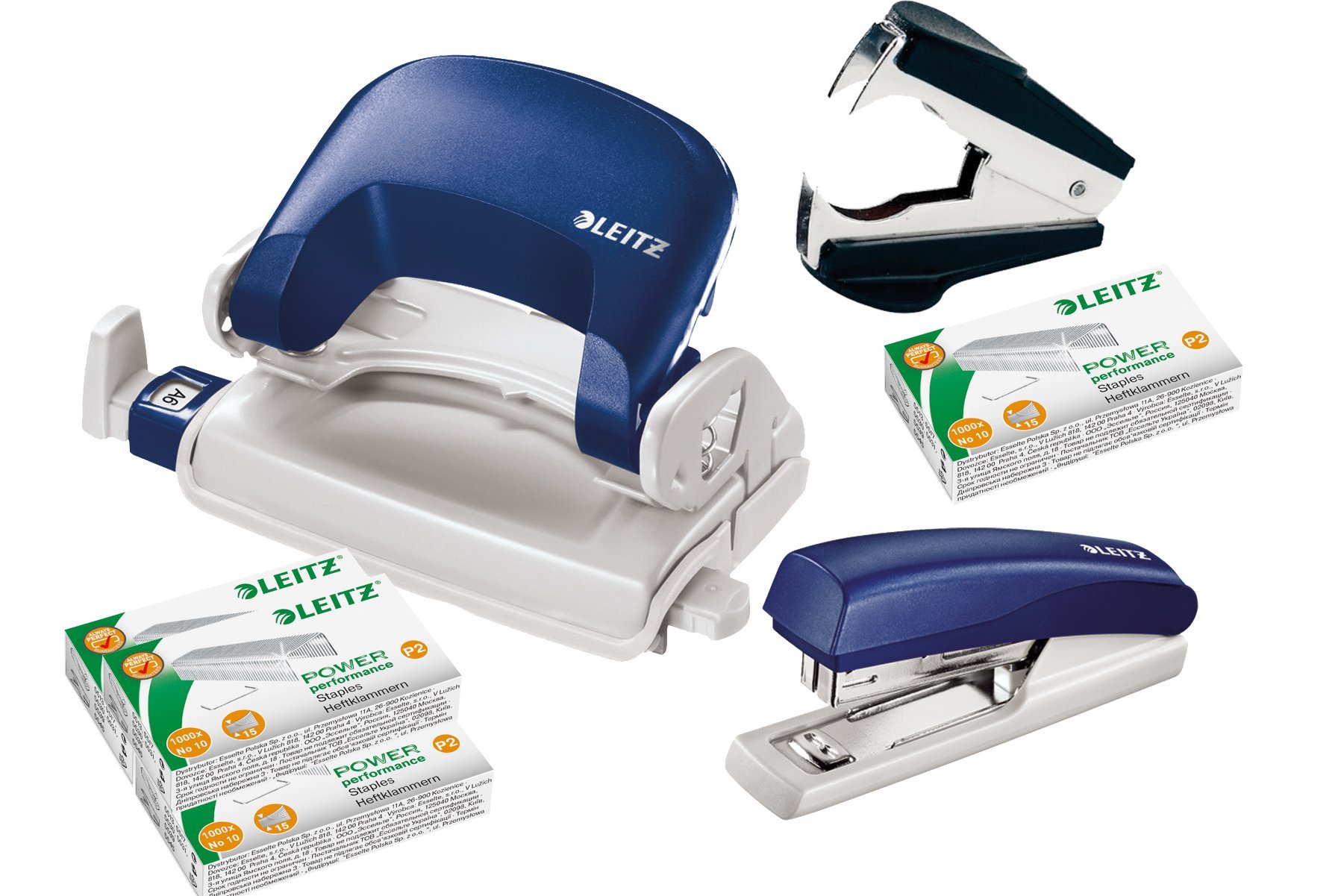 Leitz 5507 Punch and Hole Device Bundle includes Storage Staples and Staple Remover Komplettset blue