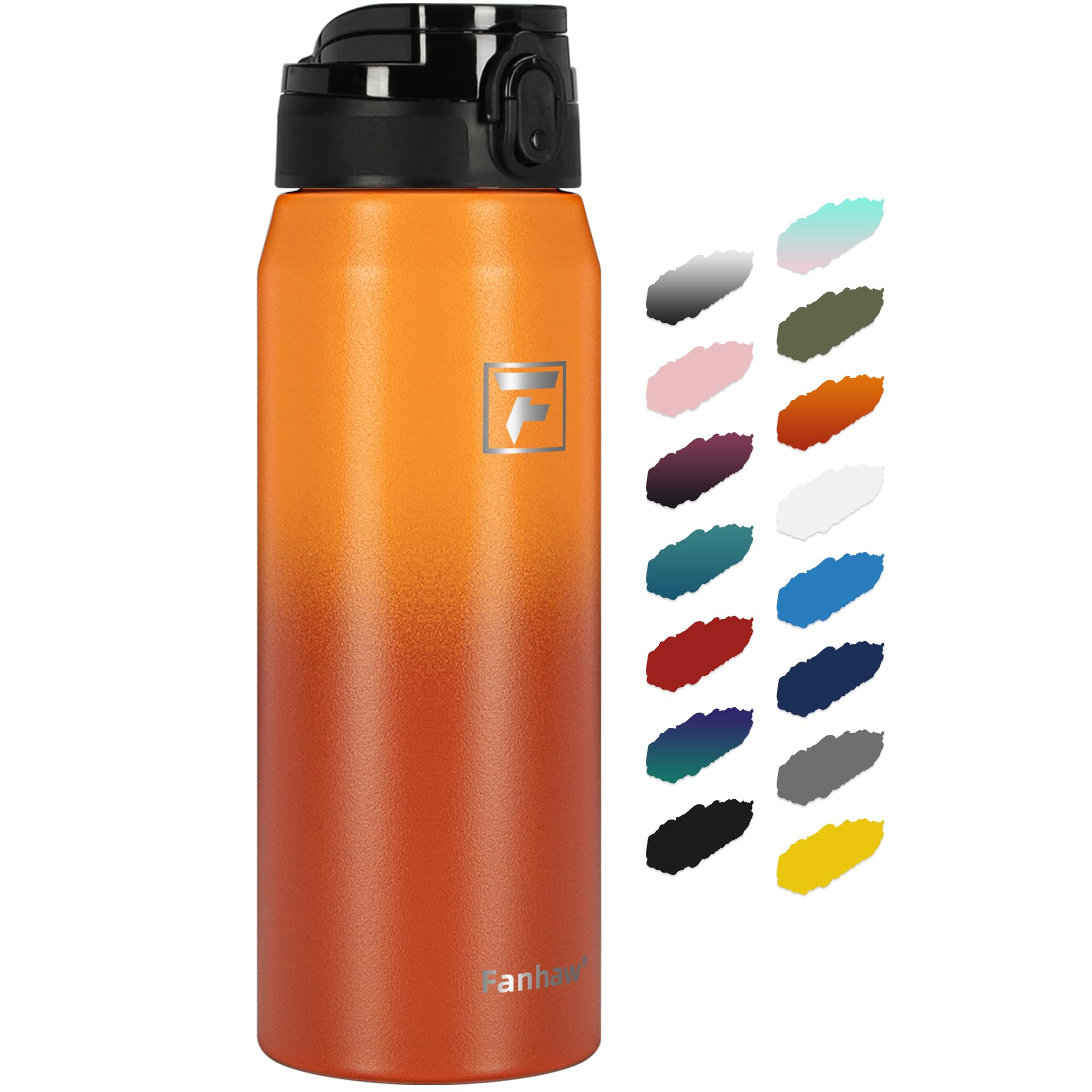 Fanhaw 750 ml Insulated Stainless Steel Water Bottle with 1 Lid (Chug Lid) - For Kids, Women, Men | Leak & Sweat Proof with Anti-Dust Lid (Yellow Orange)