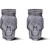 DURA LIVING Set of 2 Skull Mason Jar Glasses with Lids | 16oz Reusable Halloween Drinking Glasses | Unique Skull Décor, Storage, & Canning Jars for Parties & Gifts