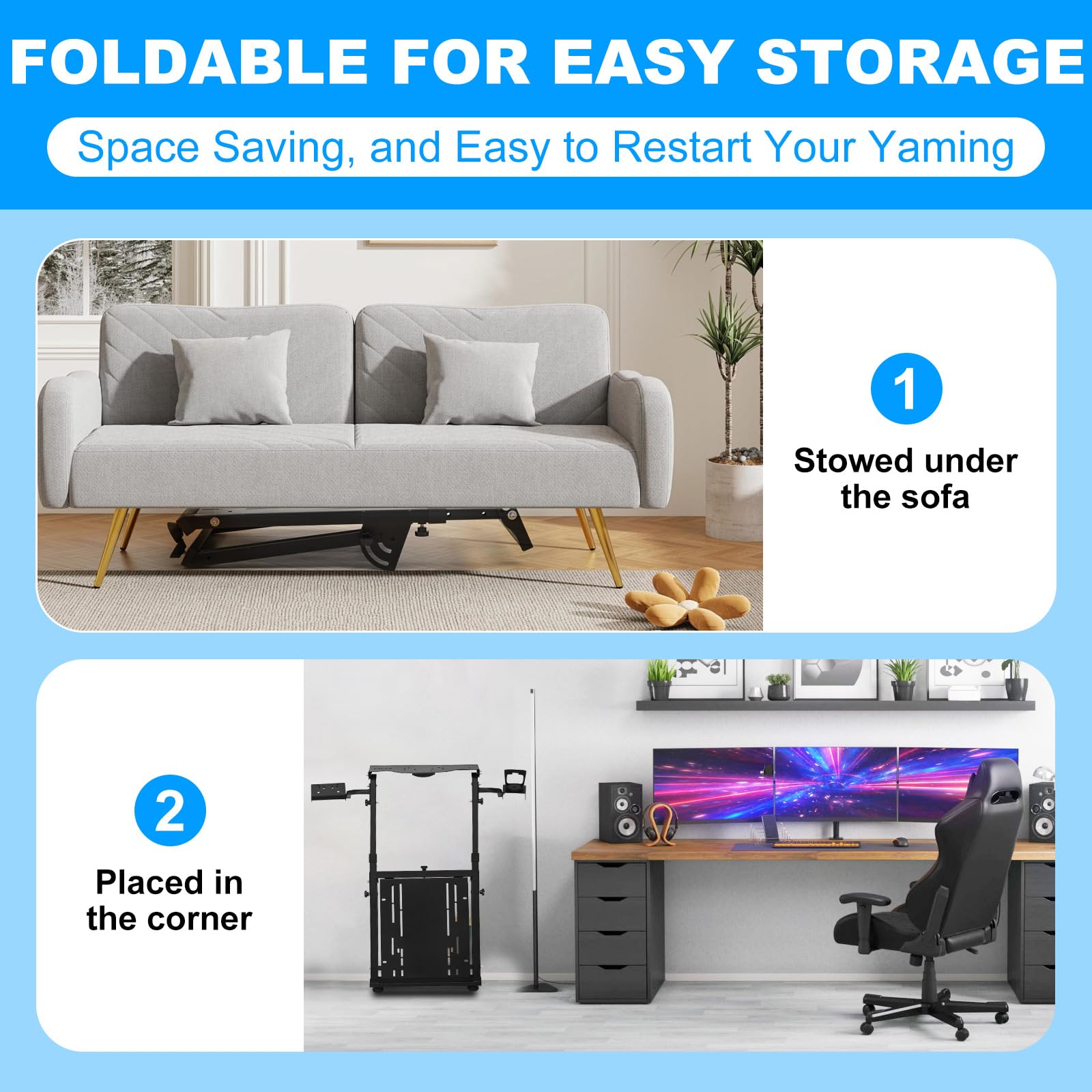 CXRCY Soporte para volante de carreras con portavasos, altura ajustable y plegable, soporte para volante compatible con Logitech G920 G29 G27 G25 Gaming Cockpit (rueda y pedales no incluidos)