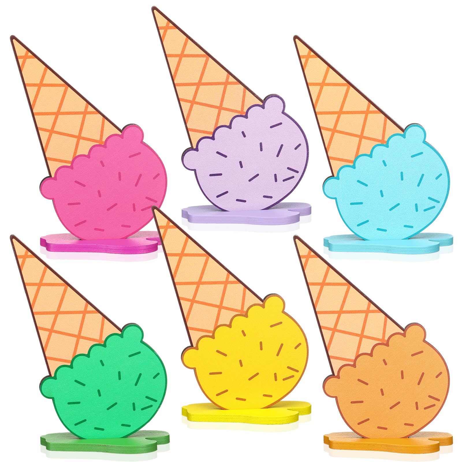 Photo 1 of Chunful 6 Pieces Wooden Ice Cream Centerpiece Table Sign Summer Tiered Tray Decor Bar Party Decorations for Summer Theme Baby Bridal Shower Wedding Graduation Birthday Supplies