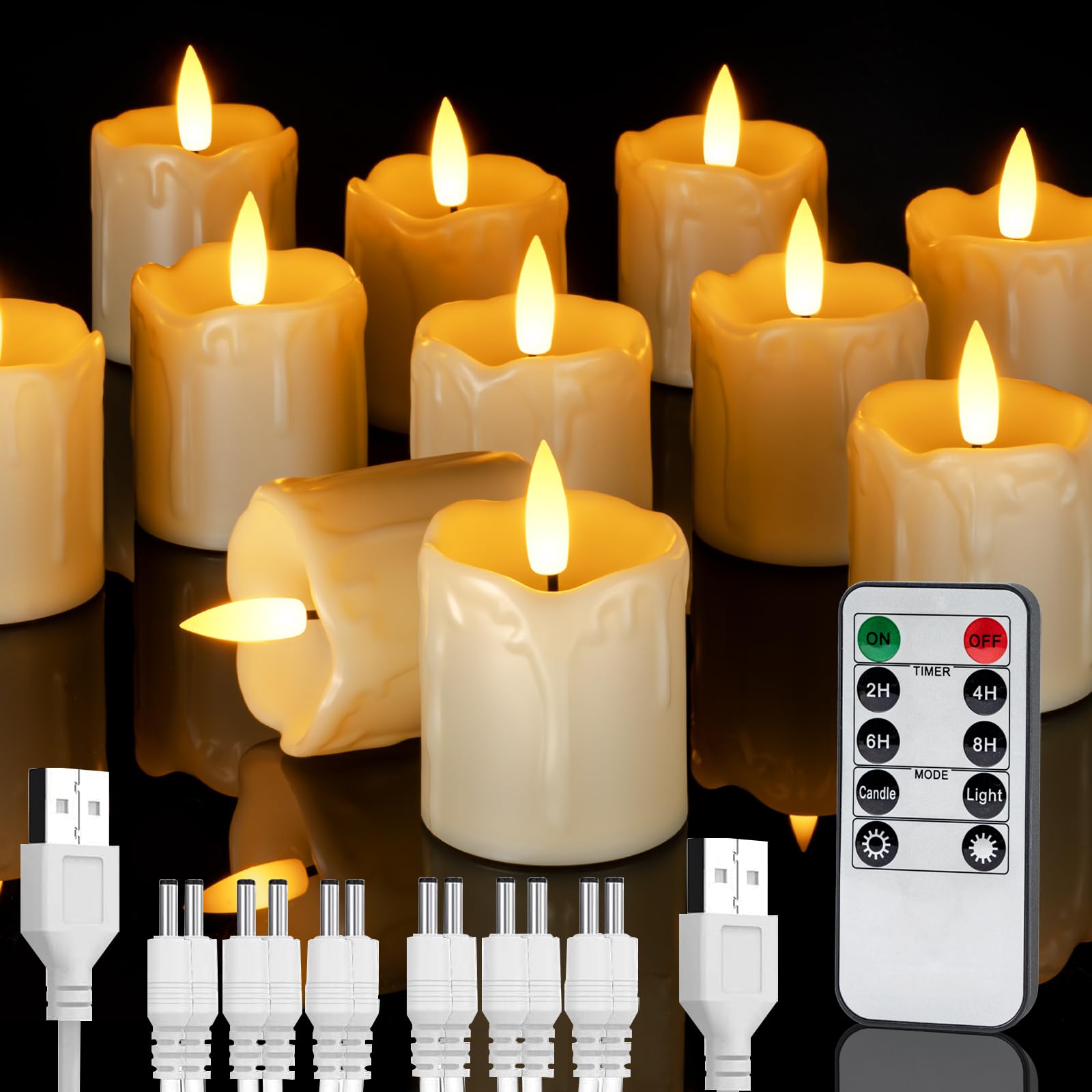 Photo 1 of Homemory Rechargeable Flameless Candles with Timer Remote, 2" x 2" Realistic Battery Operated LED Votive Tea Lights, 12Pack Electric Fake Candle in Warm White (USB Charging Cable Included)