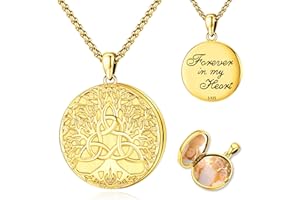 EUSENSE Picture Locket Necklace for Women Men Rose 14K Real Gold 925 Sterling Silver Jewelry Heart Locket Necklace that Holds Pictures Tree of Life Viking Wolf Celtic Knot St Christopher St Michael Pendant