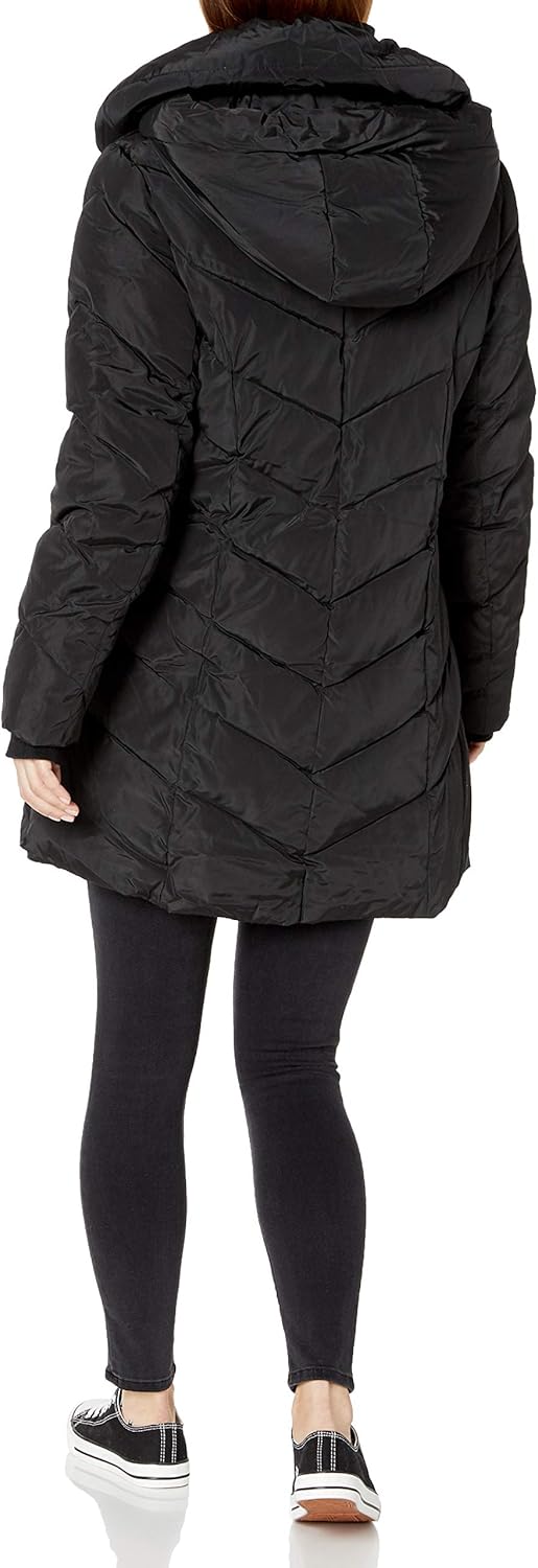 Steve Madden Women's Long Chevron Quilted Outerwear Jacket: Clothing