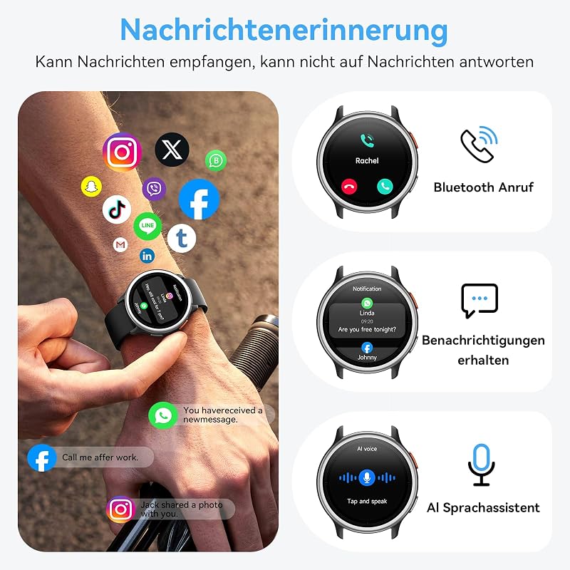 Smartwatch Herren Damen Rund, 1.27" Smart Watch mit Telefonfunktion/Whatsapp,Uhren Damen mit Pulsuhr Schlafmonitor Schrittzähler Uhr,120+ Sportmodi 3ATM Wasserdicht,Fitnessuhr für Samsung iOS Android