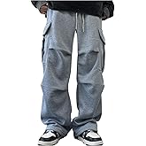 VIPWOLF Men's Baggy Sweatpants Casual Workout Street Drawstring Waist Wide Leg Cargo Pants