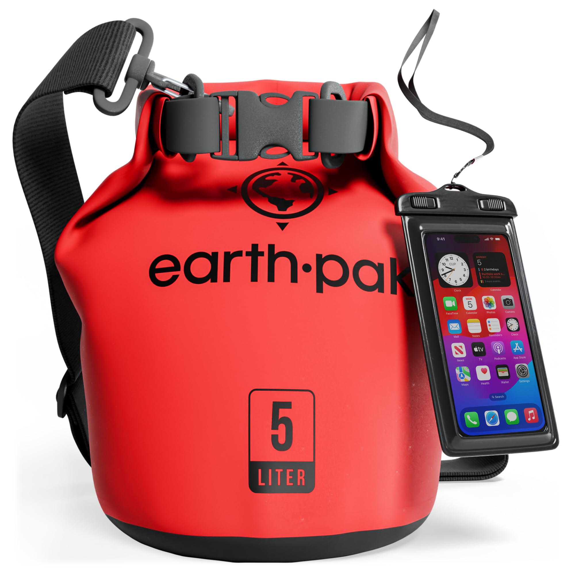 Earth Pak -Waterproof Dry Bag - Roll Top Dry Compression Sack Keeps Gear Dry for Kayaking, Beach, Rafting, Boating, Hiking, Camping and Fishing with Waterproof Phone Case