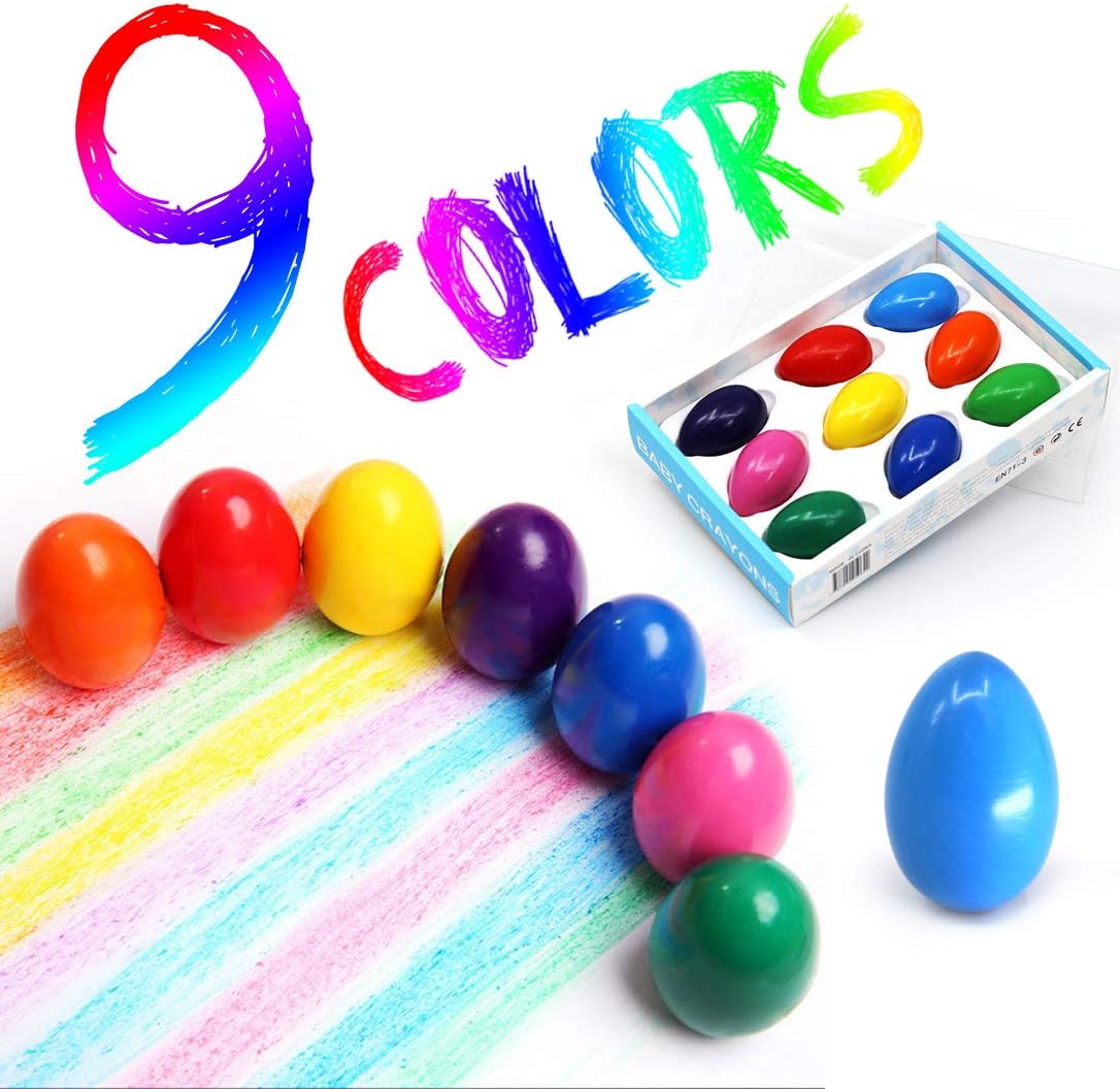Egg Crayons for Toddlers 9 Colors Washable Solid Egg