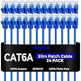 Rapink Patch Cables Cat6a 7ft (24 Pack) Slim, Cat6a Ethernet Patch Cable 10G Support, Snagless Cat 6 Patch Cable for Patch Panel to Switch, Flexiable Cat 6a Ethernet Cable with Gold Plated