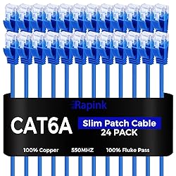 Rapink Patch Cables Cat6a 1ft (24 Pack) Slim, Cat6a