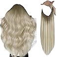 Sunny Wire Hair Extensions Real Human Hair Fish Line Human Hair Extensions Invisible Wire Extensions Ash Blonde to White Blonde #Sun 12 Inch