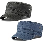 2 Pack Cadet Army Caps Cotton Military Style Patrol Hats Adjustable Veteran Flat Top Hat