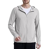 YOQYO Men's UPF 50+ Sun Protection Lightweight Hoodie Jacket Full Zip Long Sleeve Hiking Fishing Outdoor Performance