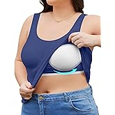 FOREYOND Plus Size Built in Bra Tank Tops for Women Camisole Tops Tank Tops with Built in Bra Cotton Undershirts Navy 2XL