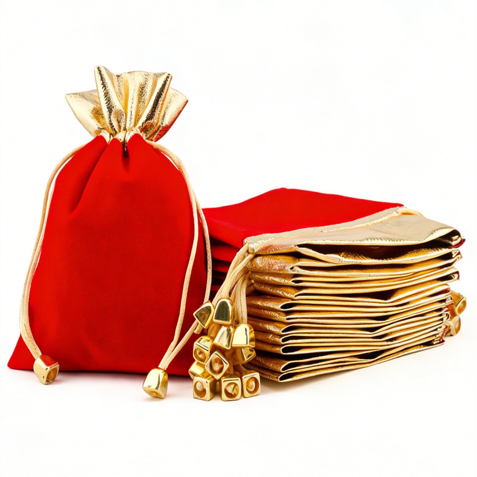 Photo 1 of KIPETTO Velvet Drawstring Bags for Valentines Day 25Pcs Velvet Drawstring Gift Bags Jewelry Pouches for Wedding Valentine Birthday Party Favors, 4.7"x 6.3", Red