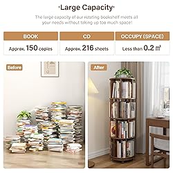 KASLANDI Solid Wood Rotating Bookshelf with Brake