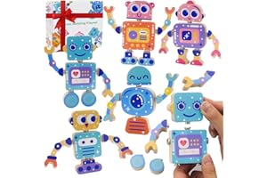 Wooden Snap Together Building Toys, STEM Building Blocks, Montessori Educational Fine Motor Skill Toy, 28 Pcs Robot Take Apar