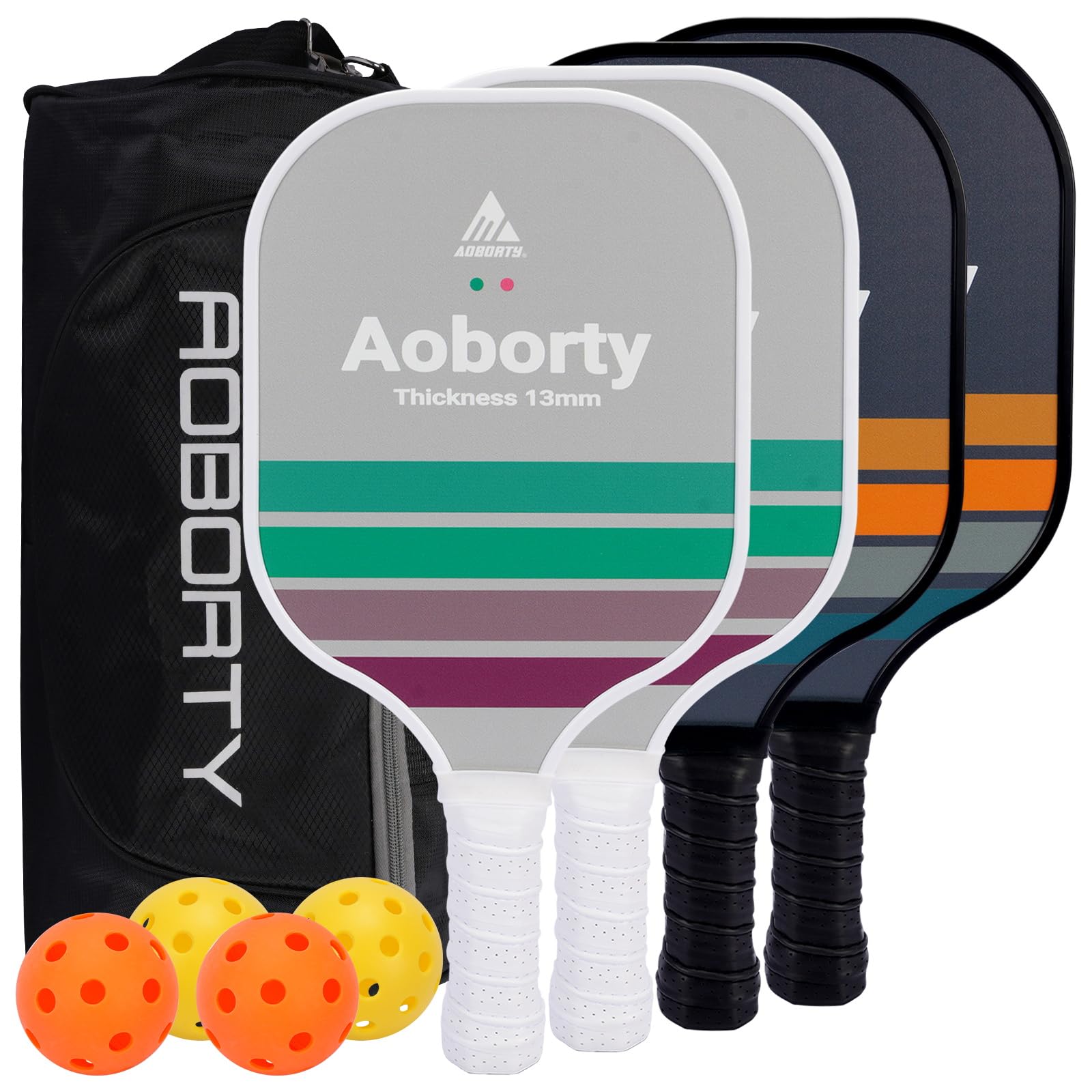 AOBORTY Pickleball Paddles 4 Pack - USAPA Light Graphite Premium Rackets Fiber Face & Polymer Honeycomb Core Pickleball Set with 4 Outdoor Indoor Balls Including Portable Carry Bag Image