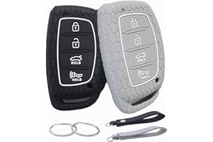 REPROTECTING Silicone Rubber Key Fob Cover Compatible with 2016-2021 Hyundai Elantra Elantra GT Ioniq Sonata Tucson SY5MDFNA433《not for Keys with Eject/fold Buttons》(4 Button Smart Key, Black Grey)
